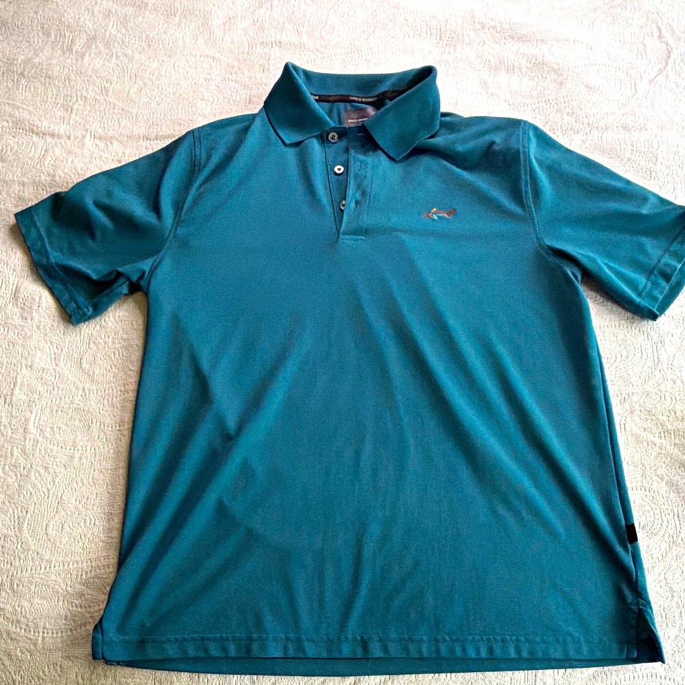 Greg Norman for Tasso Elba Men's M Regular Solid Teal SS Button Polo Play Dry